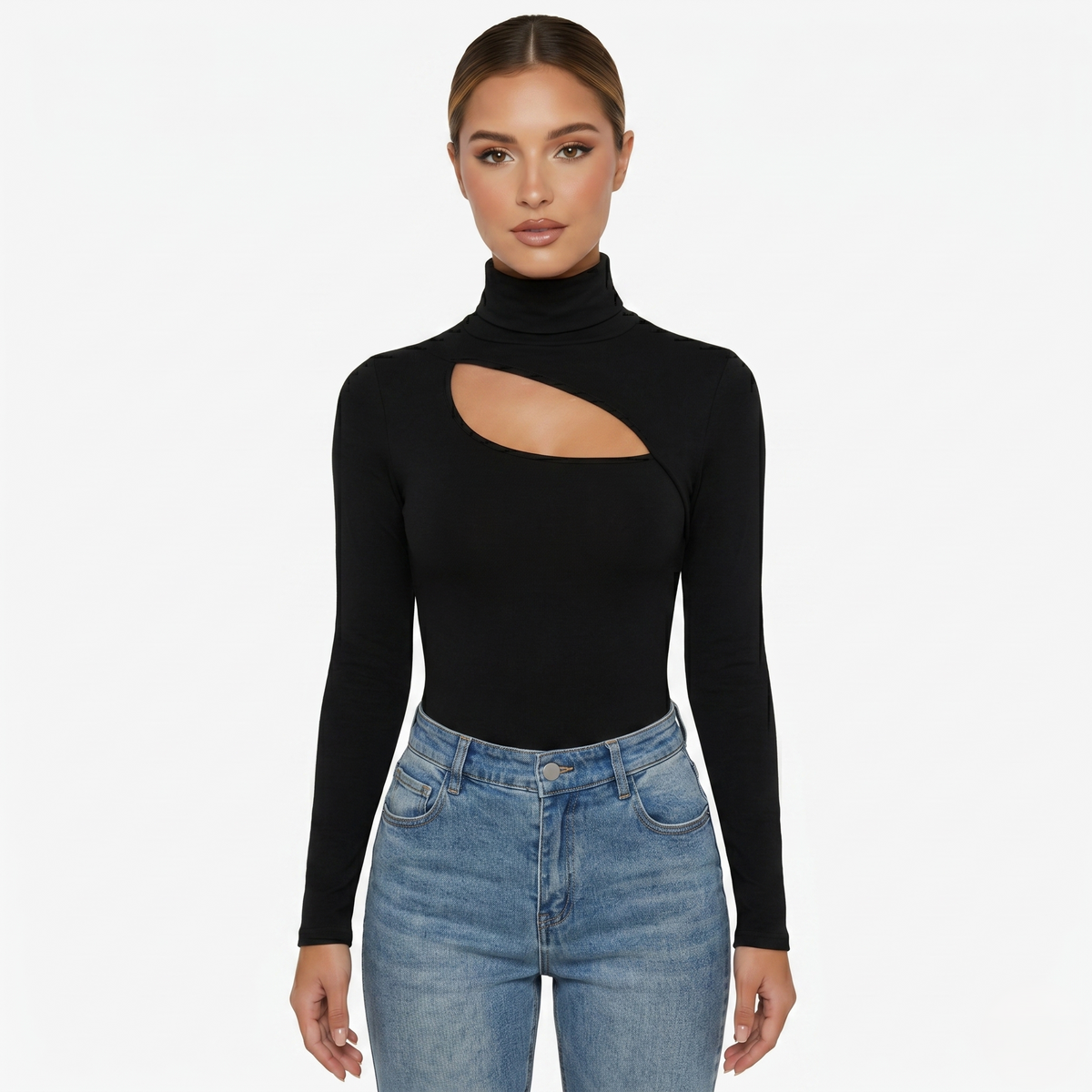 Long Sleeve Top Women’s High Neck Cut Out Detail
