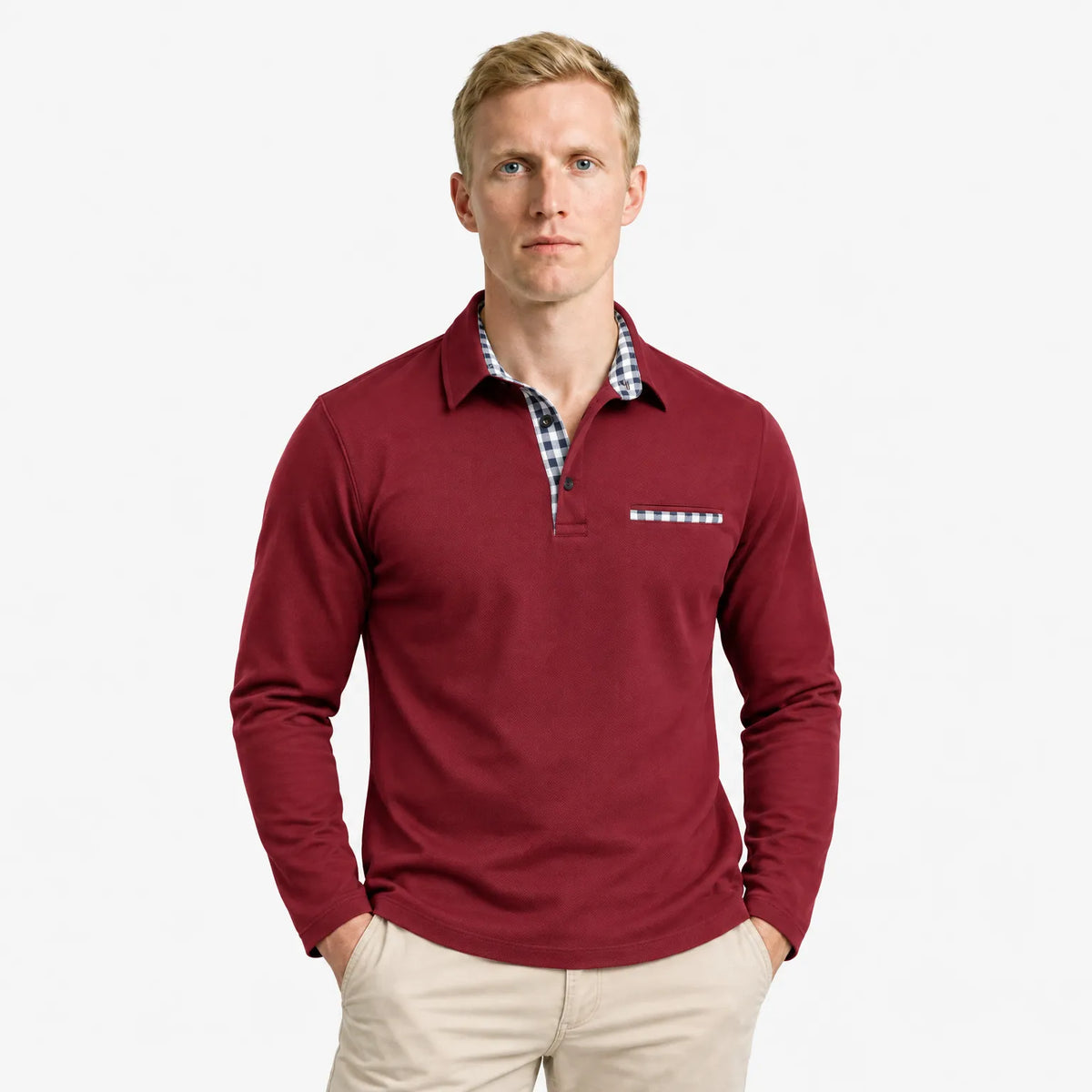Long Sleeve Polo Shirt Men | Refined Contrast Detail & Everyday Comfort
