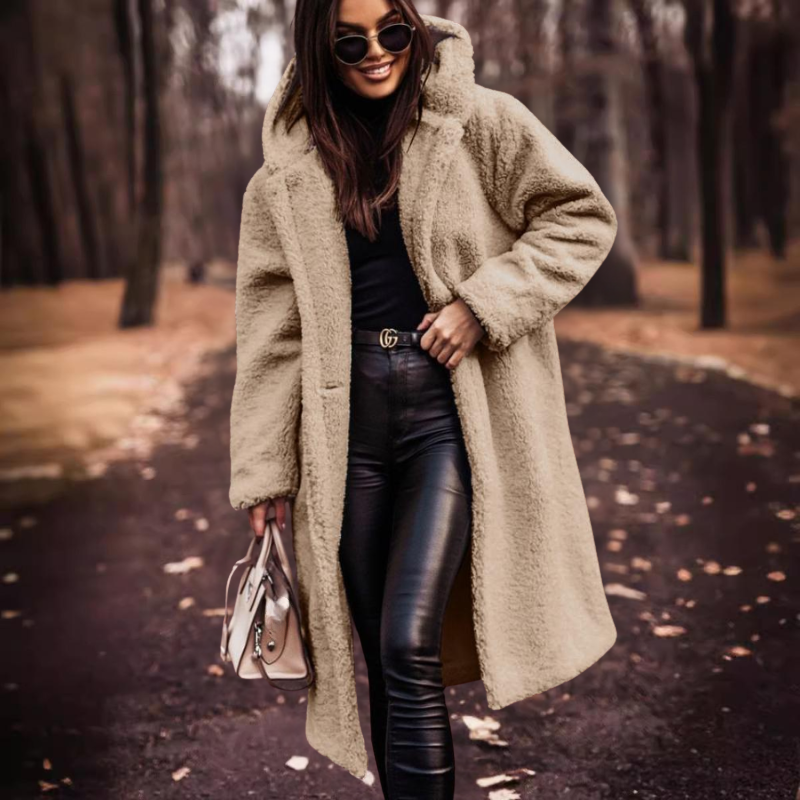 Long women's teddy coat with hood – Maren