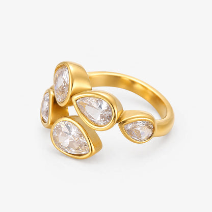 Lustre Adjustable Ring with Pear-Shaped Crystals