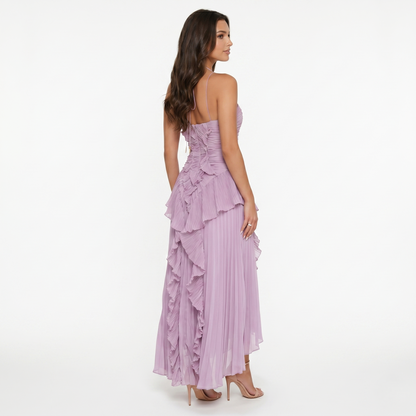 Maxi Dress Women’s Halter Neck Pleated Ruffle Sleeveless Back Tie