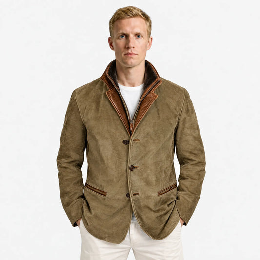 Men's Lined Suede Jacket - Tailored Vintage Autumn Winter Coat