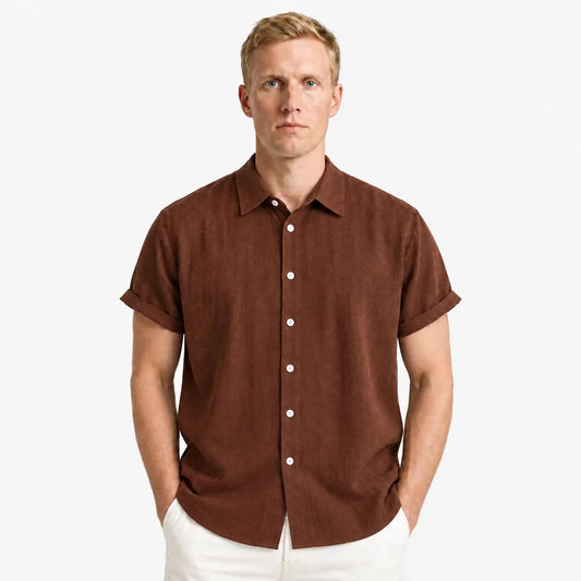 Men's Linen Blend Short Sleeve Button-Up Shirt, Relaxed Fit