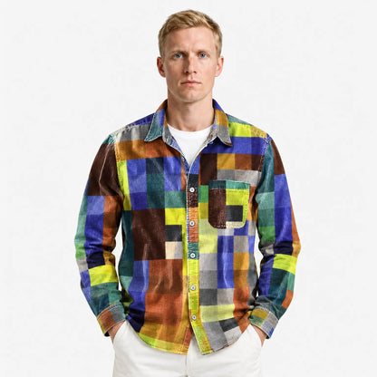 Men's Printed Long-Sleeve Shirt - Relaxed Casual Button-Up
