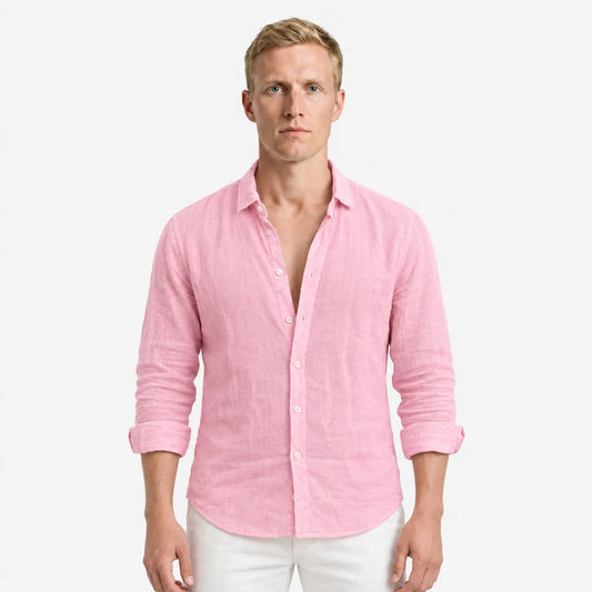 Men's Regular Fit Linen Button-Down Casual Shirt