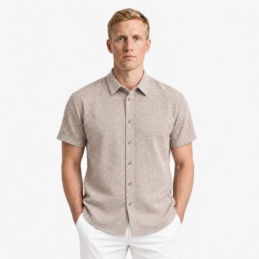 Men's Short-sleeved Textured Linen Shirt