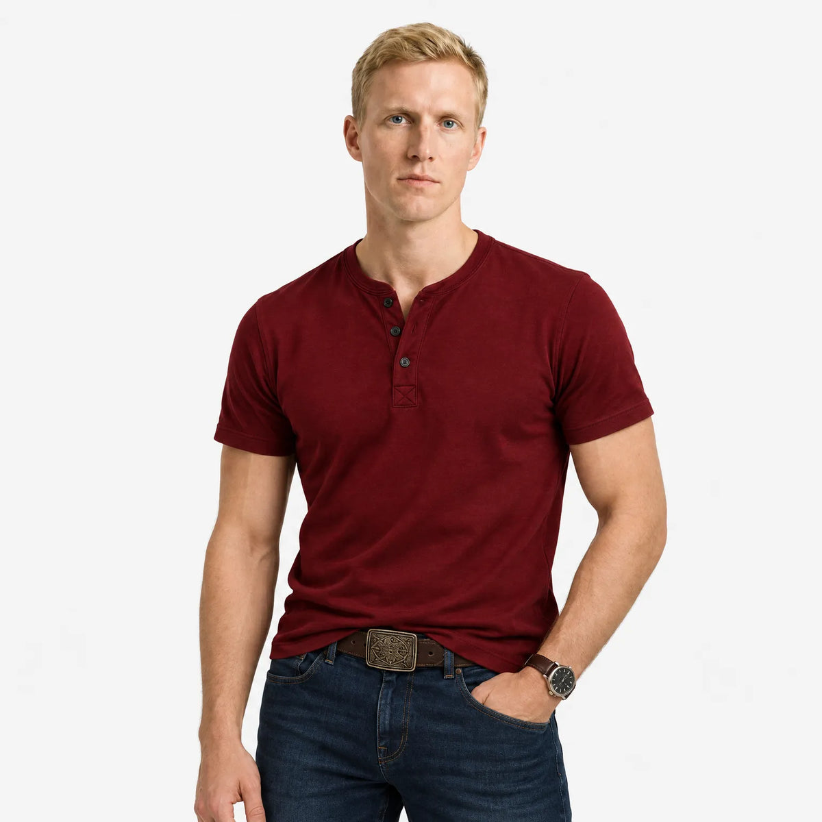 Men's Short Sleeve Top with Three-Button Placket