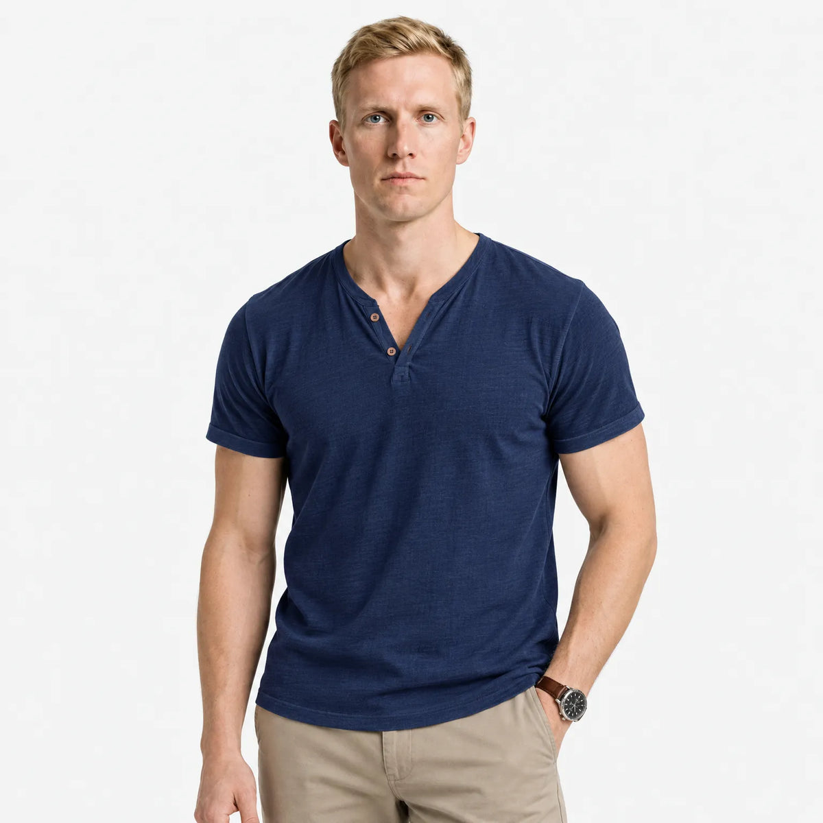 Men's V-Neck T-Shirt | Henley Button Placket & Refined Look