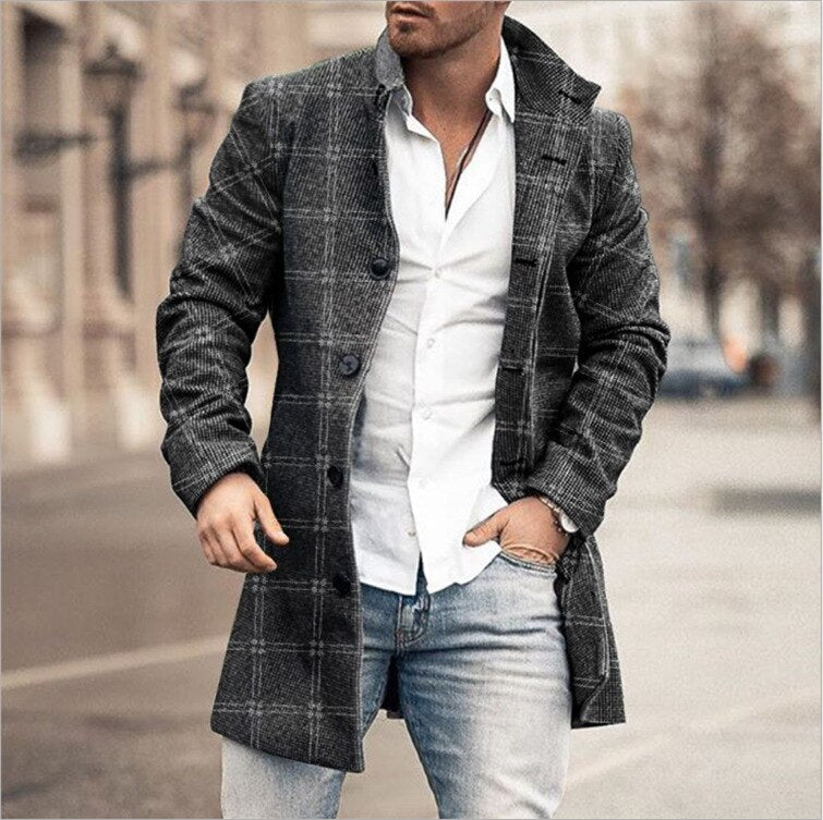 Men's wool coat with check pattern and clean silhouette – Elias