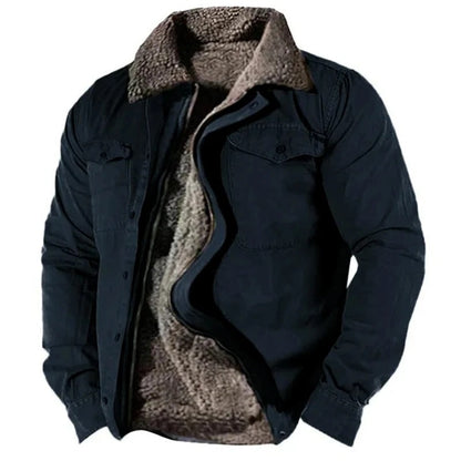 Dark navy version of the jacket, partly unzipped to show the fleece lining and collar 6
