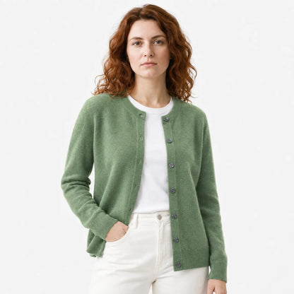 Merino Wool & Cashmere Cardigan for Women - Elegant O-Neck Winter Knit