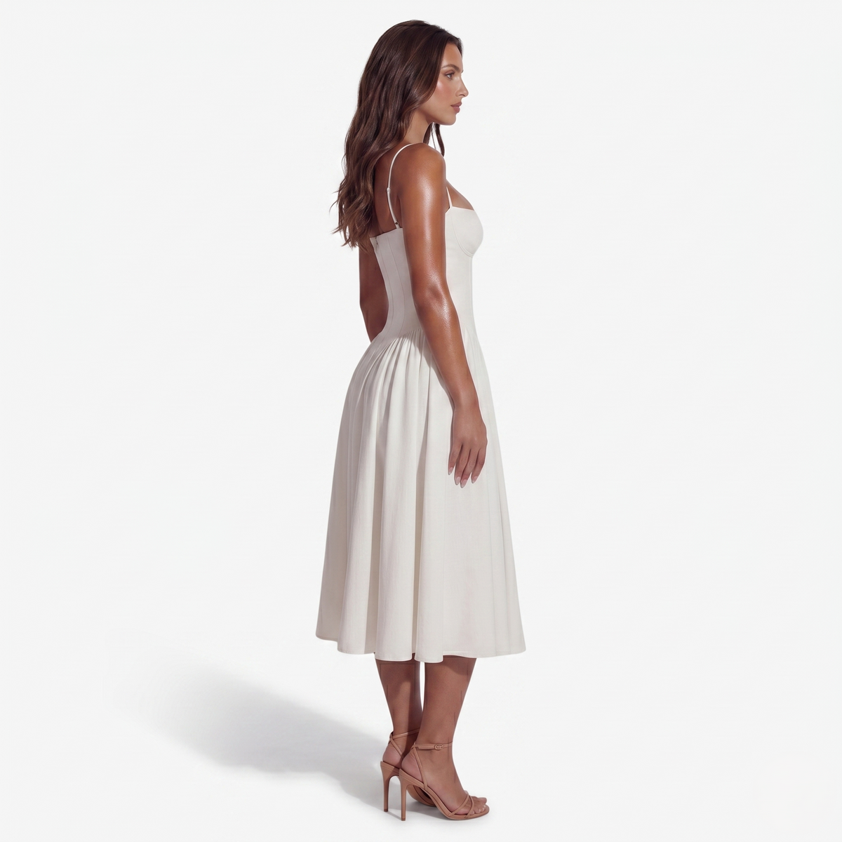 Midi Dress Women's Sweetheart Neckline Spaghetti Strap Pockets