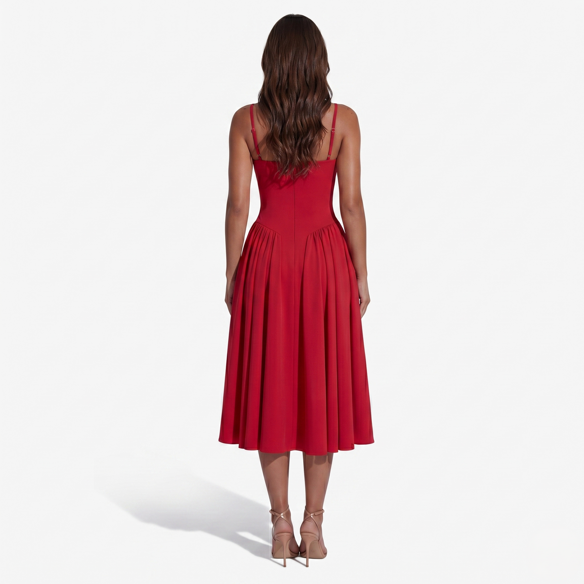 Midi Dress Women's Sweetheart Neckline Spaghetti Strap Pockets