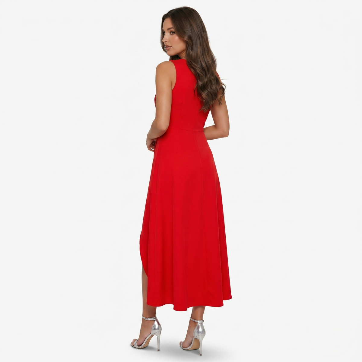 Midi Dress Women’s V-neck Sleeveless Asymmetrical Ruffle Hem