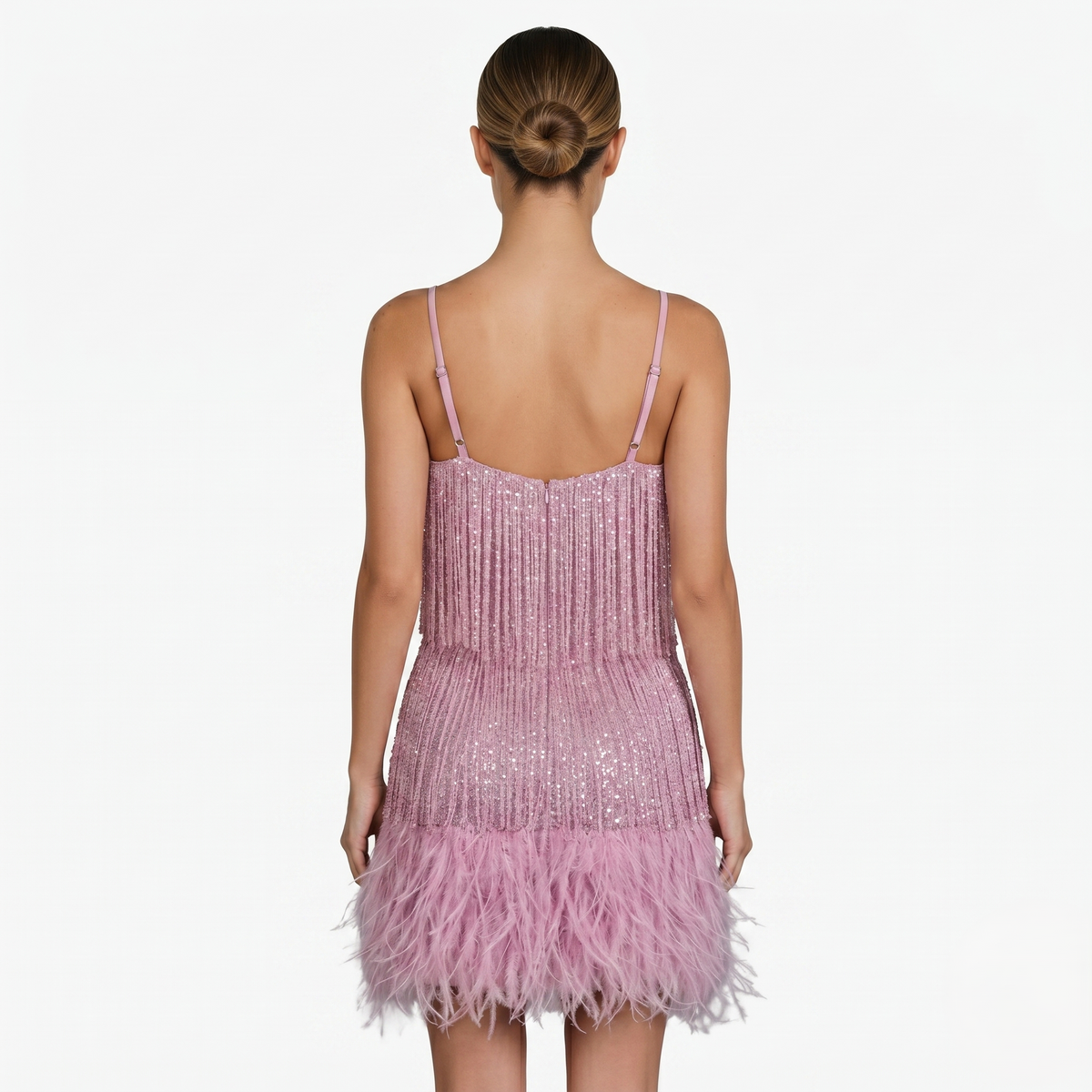 Mini Dress Women’s Sequin Fringe Feather Hem