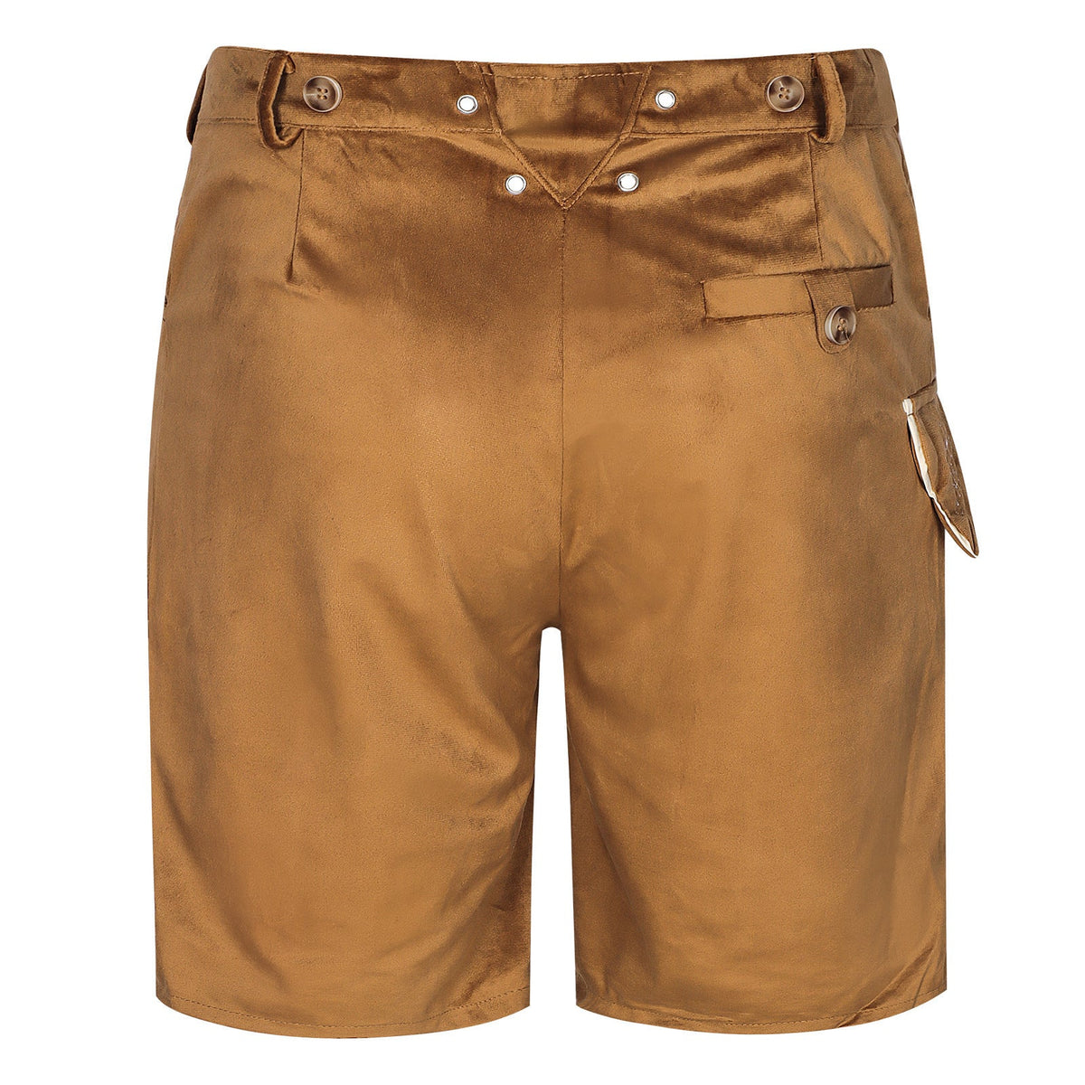 Back view of tan breeches showing eyelets at the waistband, a buttoned back pocket and plain seat 4
