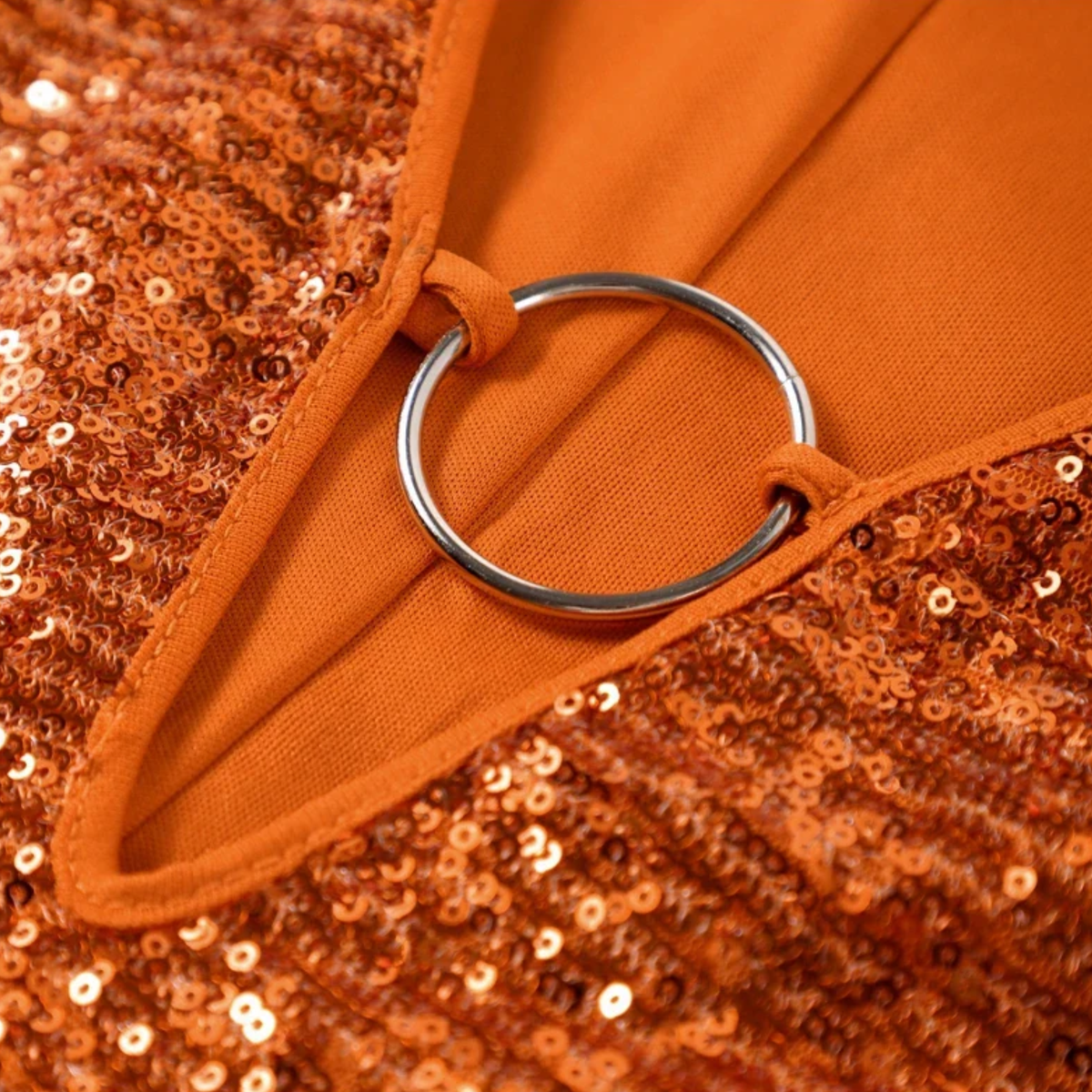 Mini Dress Women's Sequin V-neck Bell Sleeve Ring Detail