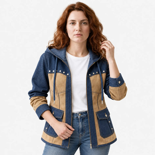 Patchwork-Style Hooded Jacket