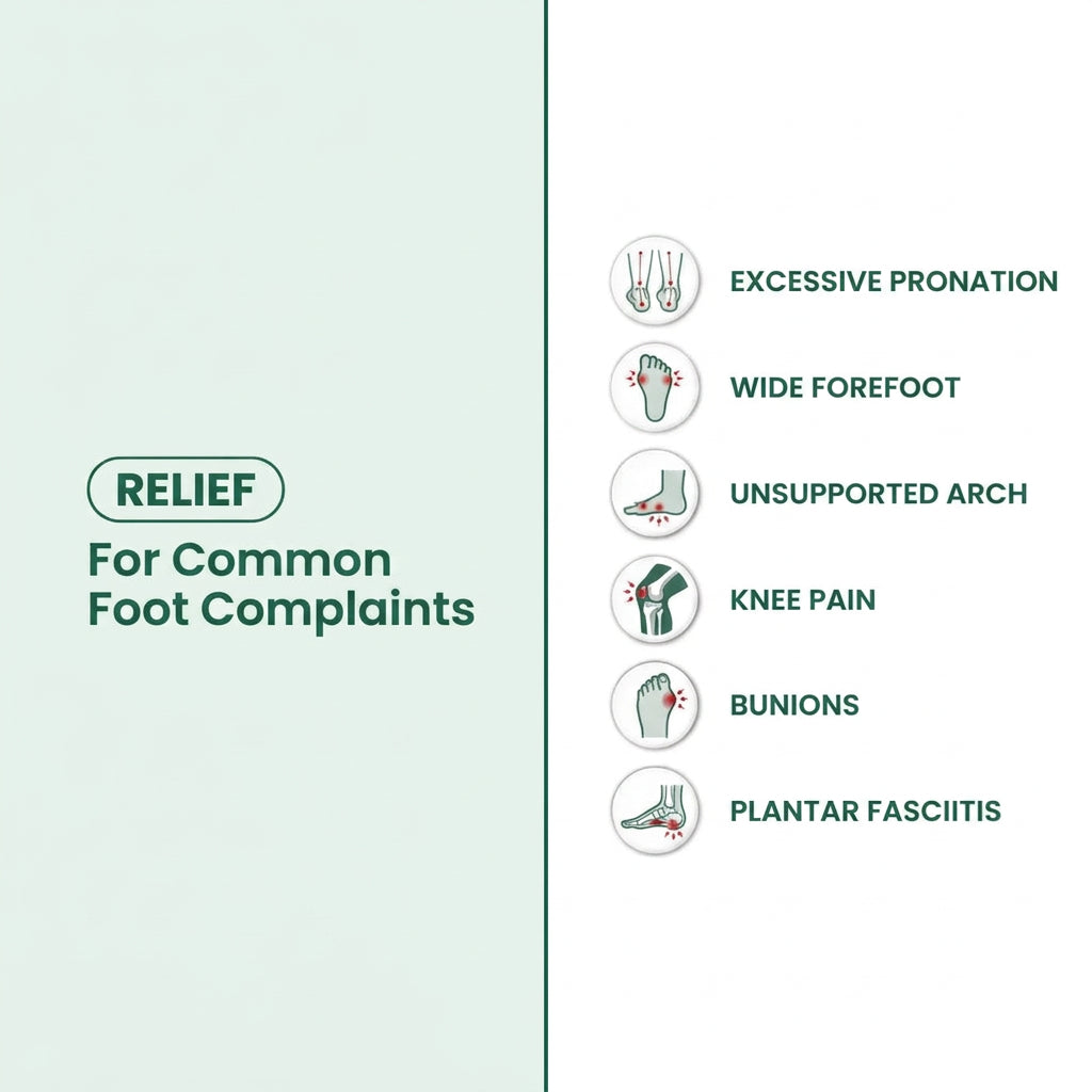 Graphic with icons listing common foot complaints that the barefoot boots are designed to ease 21