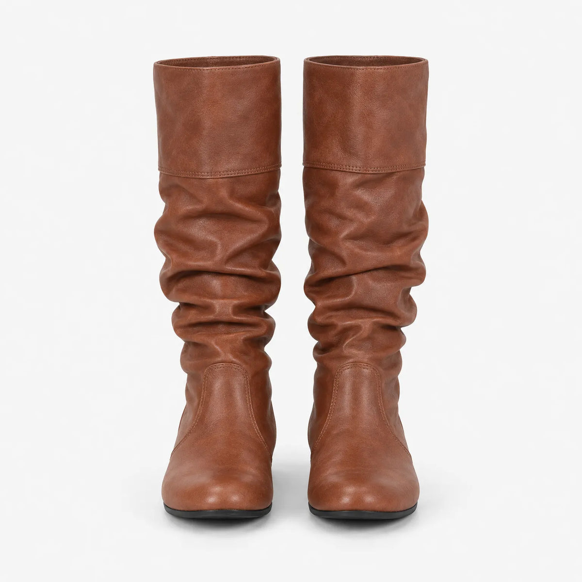 Pull-On Mid-Calf Leather Boots with Flat Sole