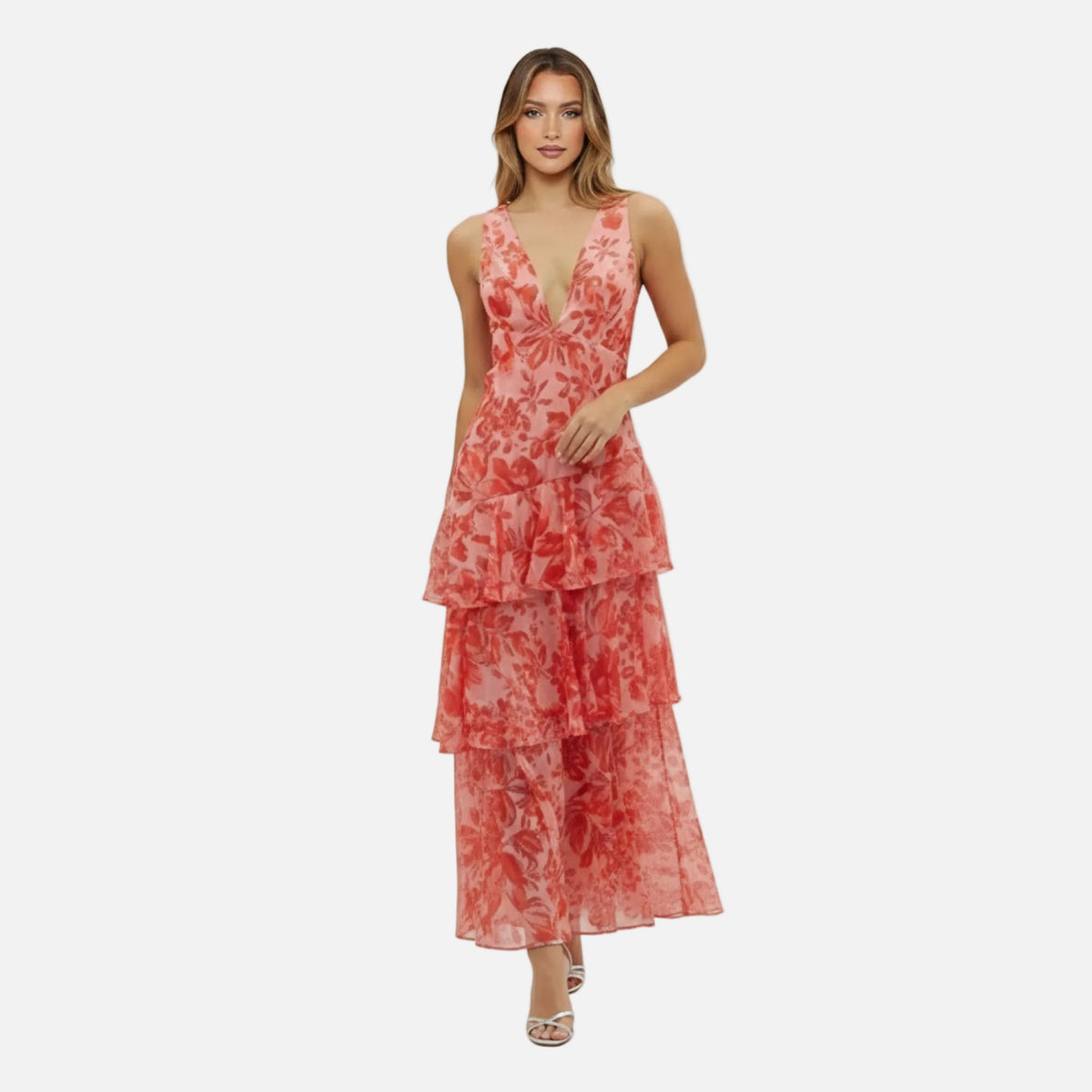 Maxi Dress Women's V-neck Floral Tiered