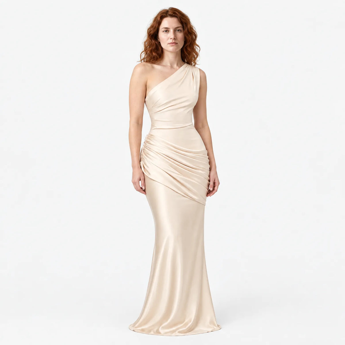 Sidonie One-Shoulder Draped Satin Maxi Dress