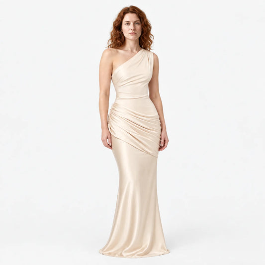 Sidonie One-Shoulder Draped Satin Maxi Dress