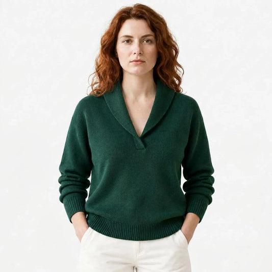 Soft V-Neck Jumper with Shawl Collar