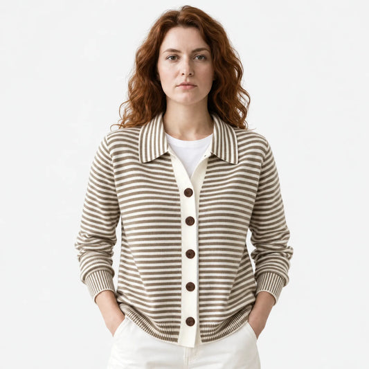 Striped Button Cardigan with Ribbed Cuffs