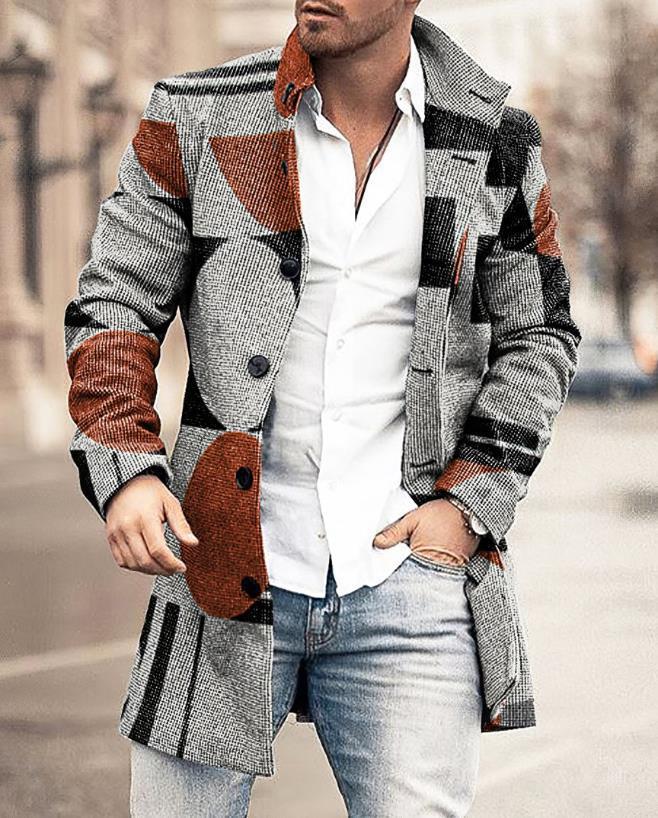 Stylish Mid-Length Checked Men's Coat - Stephen