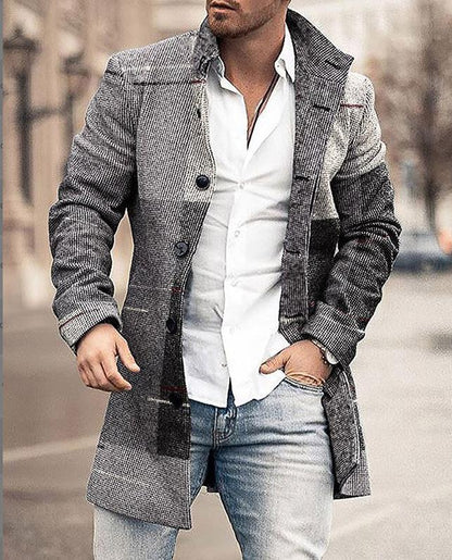 Stylish Mid-Length Checked Men's Coat - Stephen