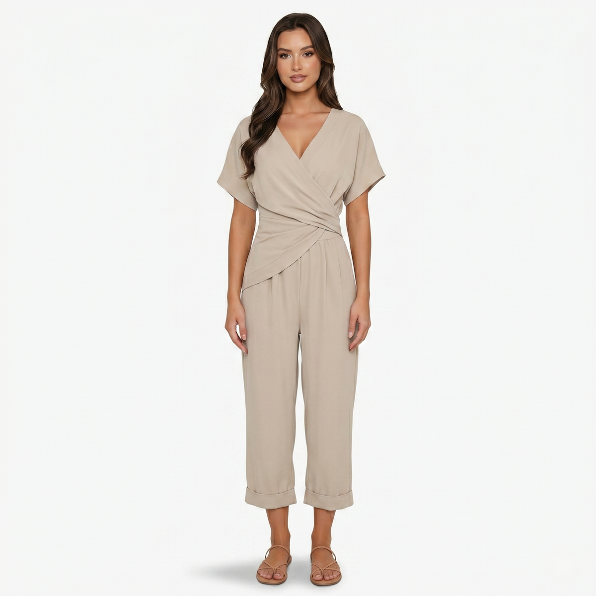 Two Piece Set Women’s Wrap Top and Cropped Trousers