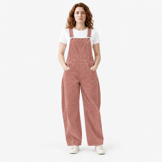 Women's Corduroy Wide-Leg Dungarees - Relaxed Utility Jumpsuit