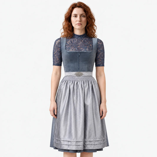 Women's Dirndl Dress with Decorative Trim, Apron and Pleated Skirt