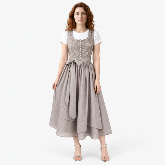 Women's Dirndl Dress with Zipper, Lace Sleeves and Waist Band