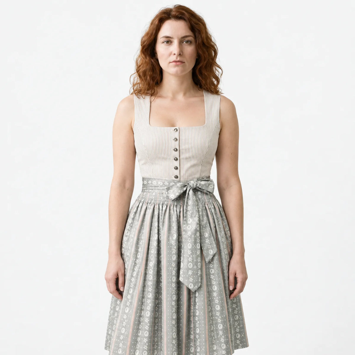 Women's Dirndl Set with Button Placket and Apron