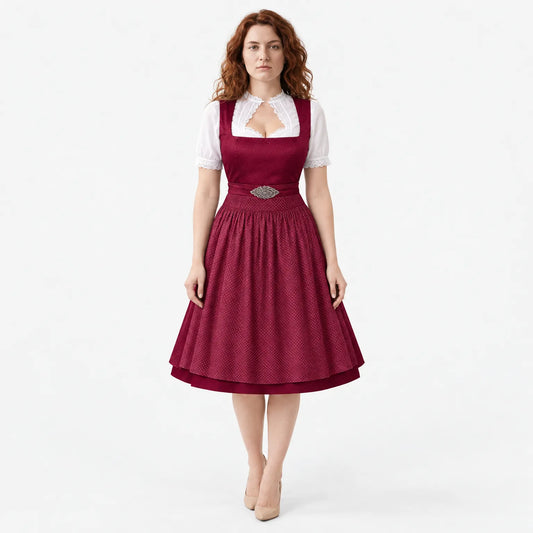 Women's Dirndl Set with Stand-Up Collar Blouse and Skirt