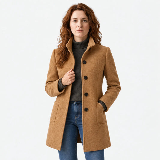 Women's Fitted Coat with Button Closure - Elegant Style
