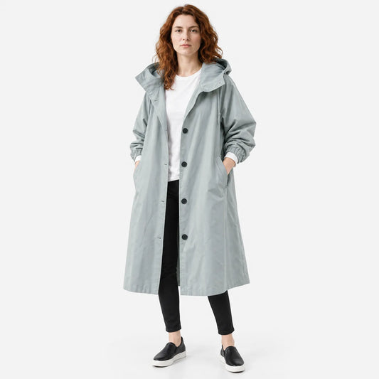 Women's Hooded Longline Waterproof Trench Coat Oversized Fit