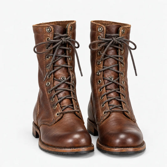 Women's Leather Lace-Up Boots with Orthopaedic Footbed and Arch Support