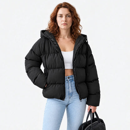 Women's Oversized Hooded Padded Puffer Jacket with Zip Front