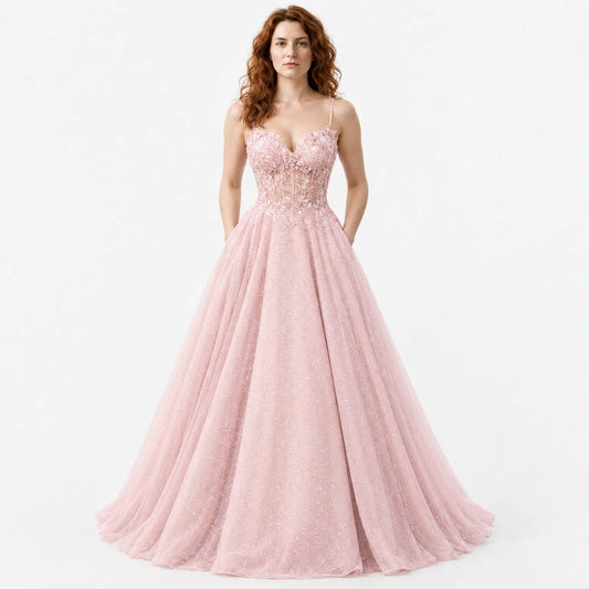 Women's Wedding Guest Dress with Embroidered Tulle Skirt