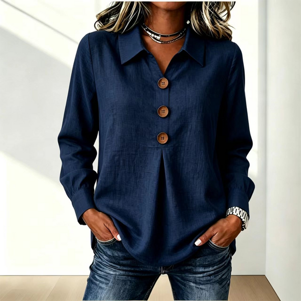 Navy version of the shirt with three buttons and long cuffed sleeves 9