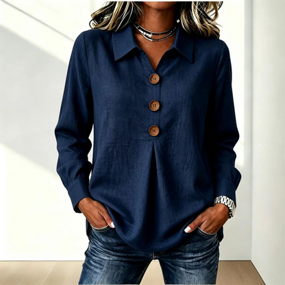 Navy version of the shirt with three buttons and long cuffed sleeves 9