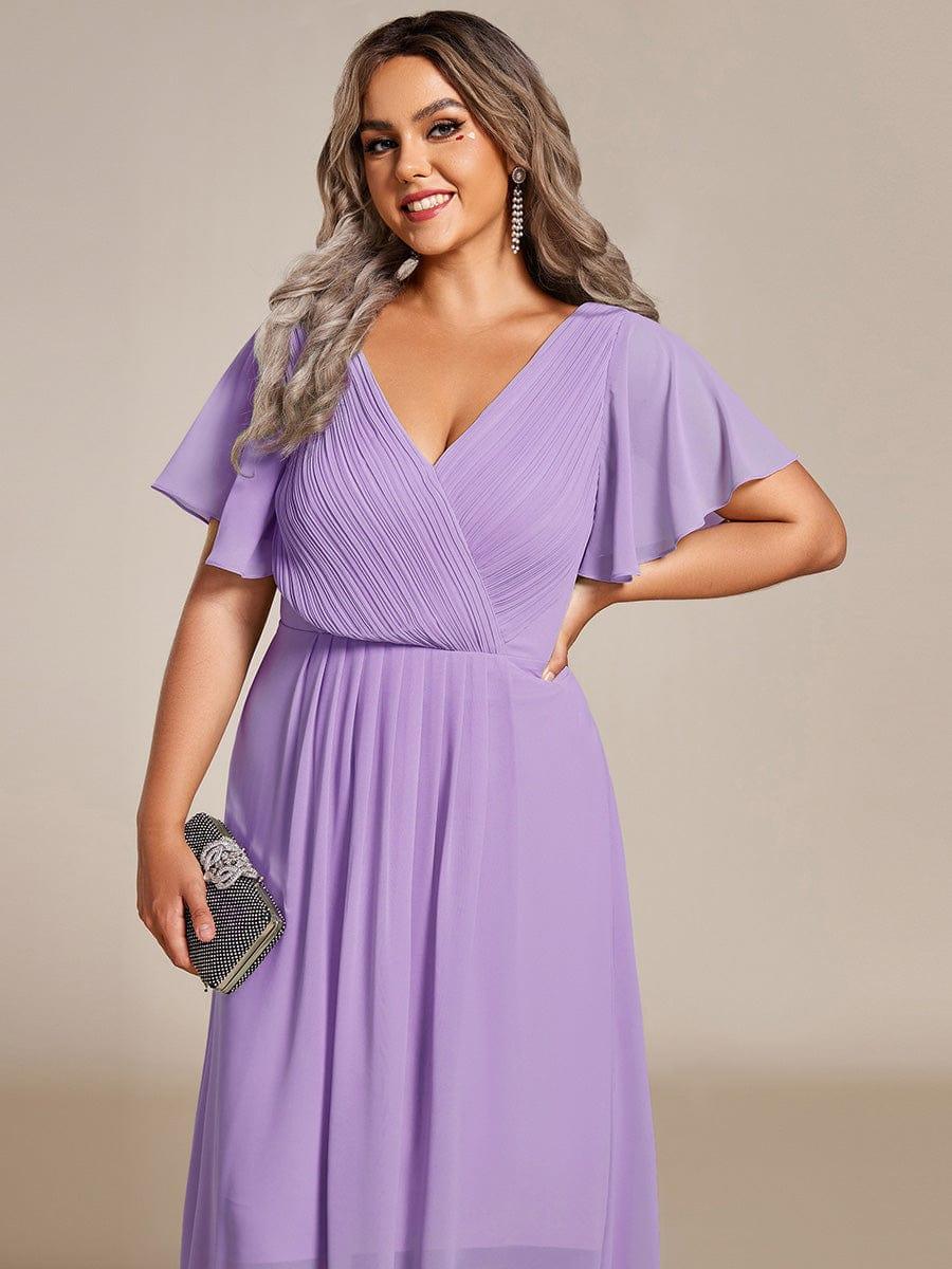 Chiffon High-Low Wedding Guest Dress with V-Neck and Short Sleeves 107