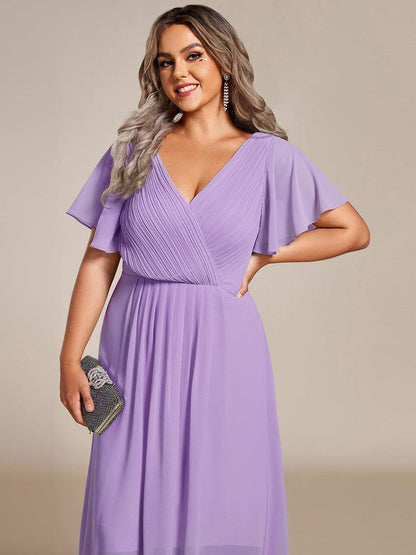 Chiffon High-Low Wedding Guest Dress with V-Neck and Short Sleeves 107