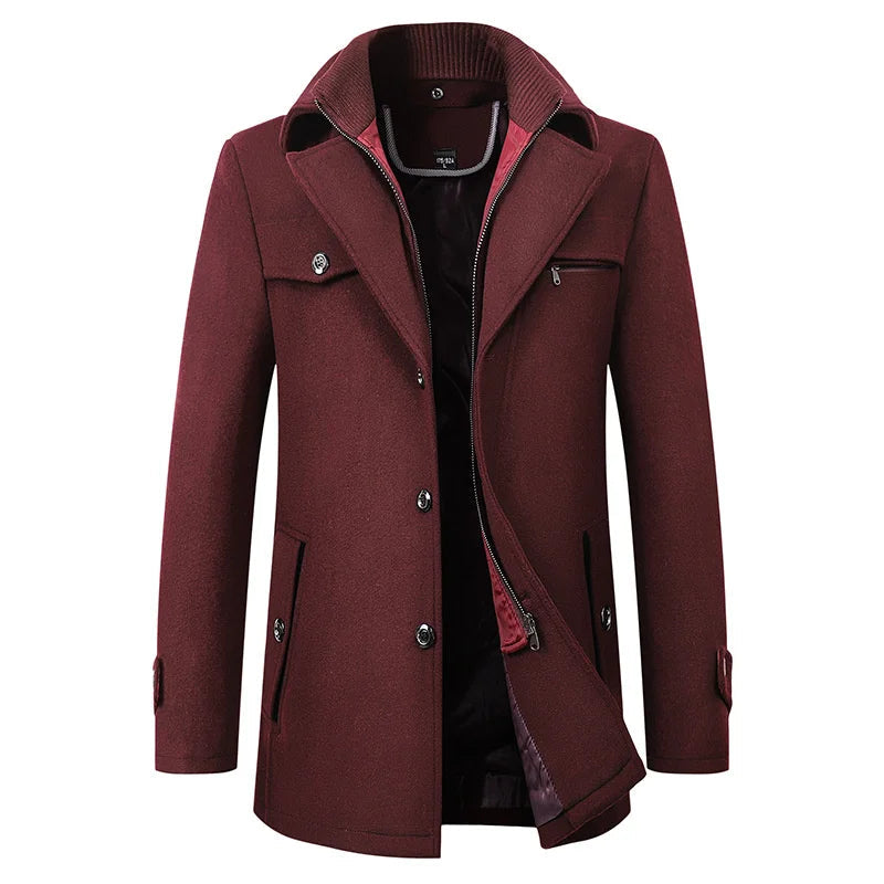 Front view of the burgundy version, with a red-lined inner zip layer and flap pockets 4
