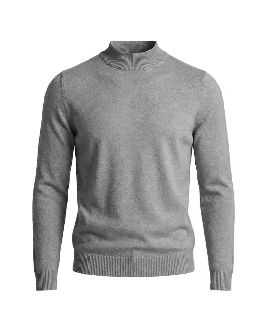 Front view of the jumper in light grey, laid flat, with ribbed collar and cuffs 6