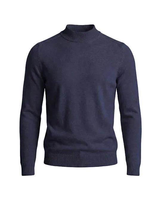 Front view of the jumper in navy blue, laid flat, with ribbed collar and hem 7