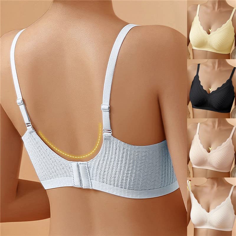 Back view of a pale blue bralette with adjustable straps and hook fastening, plus four colour thumbnails at the side. 2